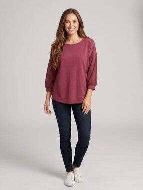 LIVE WELL Lifestyle Mesh Sleeve Sweatshirt Pullover Top Burgundy Wine Size L